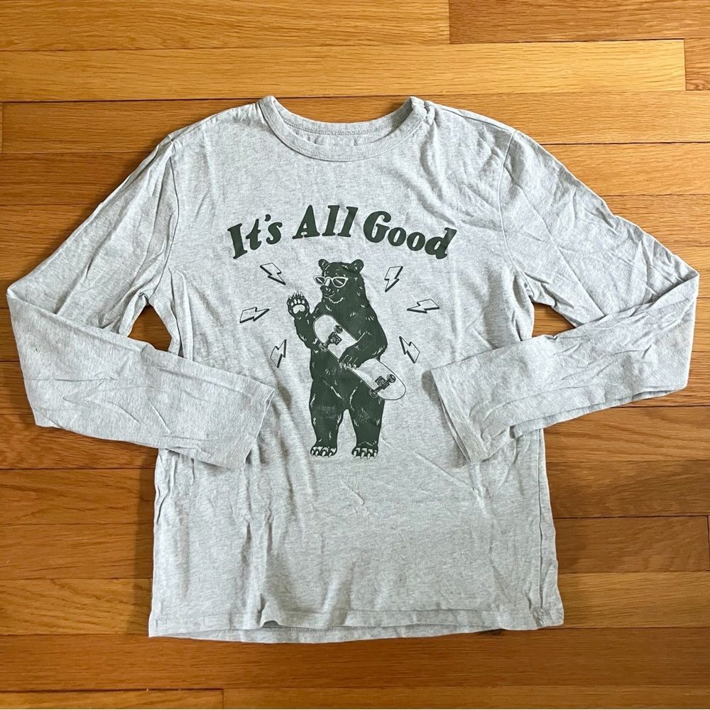Gap Kids Grey Bear Animal Skateboard Graphic Long Sleeve Cotton Tee XL 12
